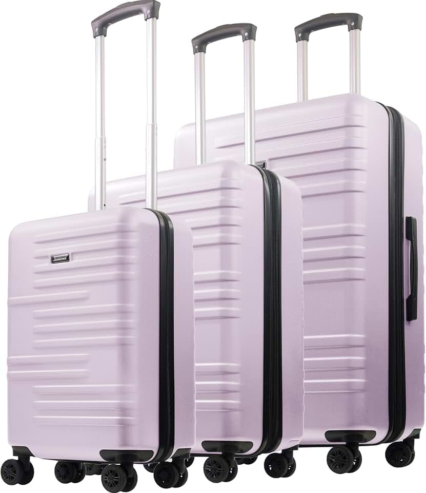 3 Piece Set Rolling Luggage, Hardshell Suitcases with Spinner Wheels, 22.5, 26.5, and 30 Inch, Purple