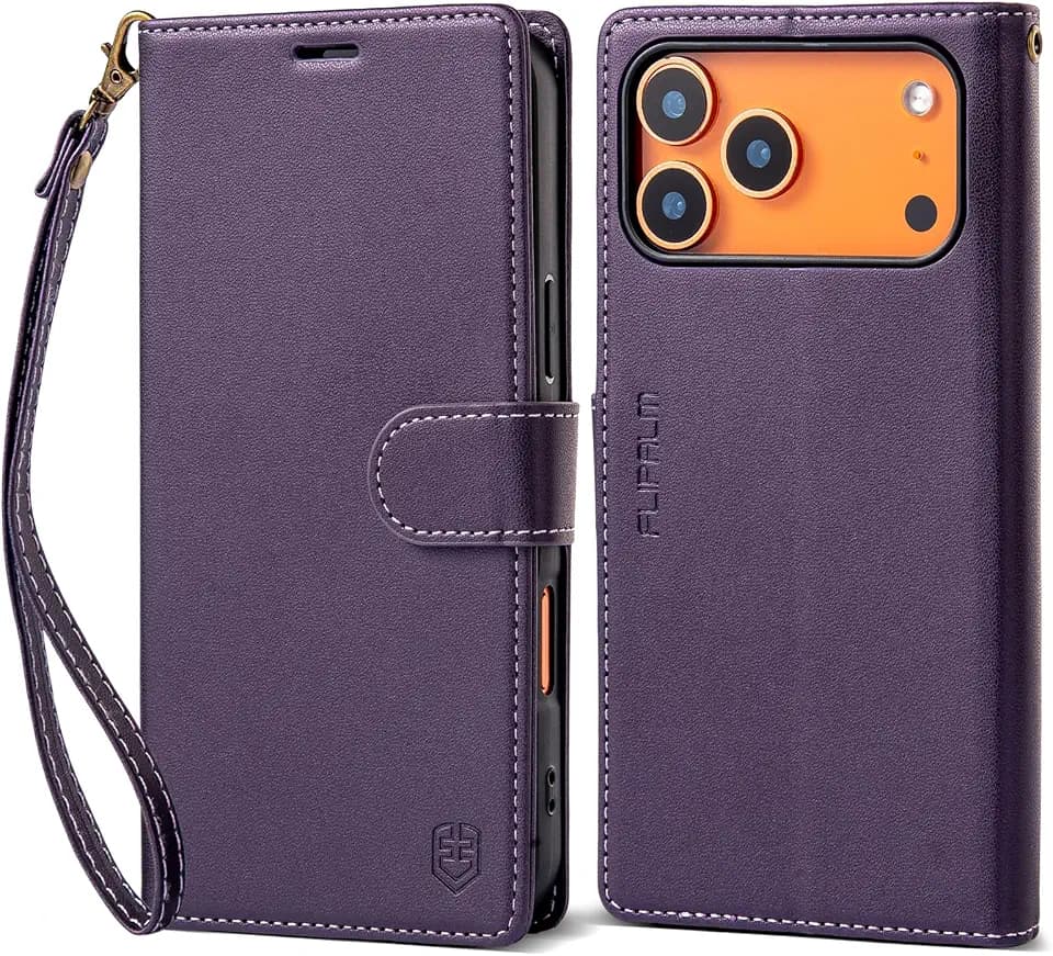FLIPALM Wallet Case for iPhone 17 Series with Wrist Strap - PU Leather Folio Flip with Credit Card Holder & Kickstand, Protective Cover (Purple, for iPhone 17 Pro Max)