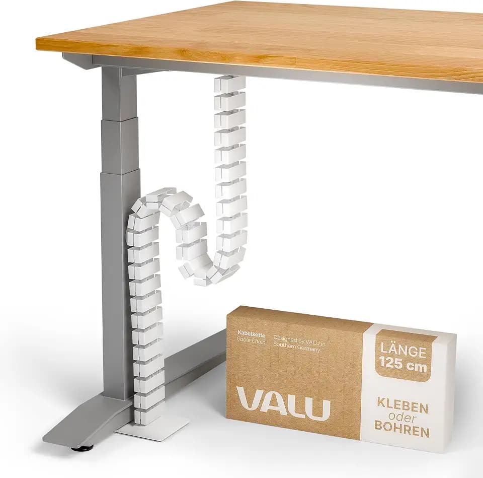 VALU Kabelführung für Schreibtische bis 125 cm, Weiss, mit Stahlfuß