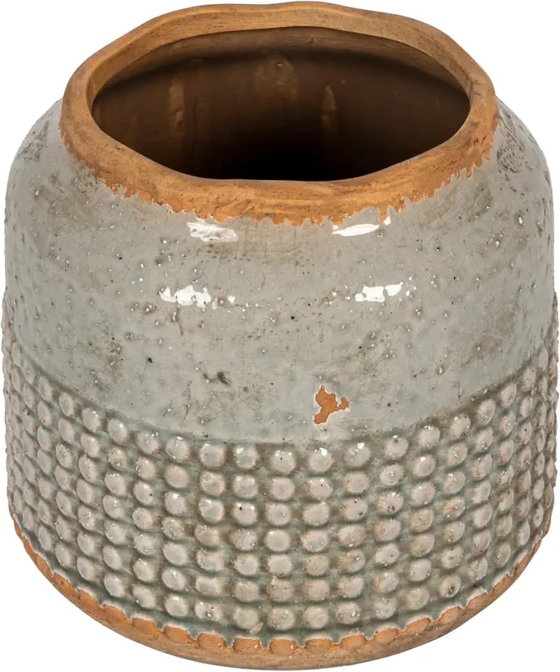 Creative Co-Op Round Terra-Cotta Hobnail Planter Vase with Heavily Distressed Finish, Grey