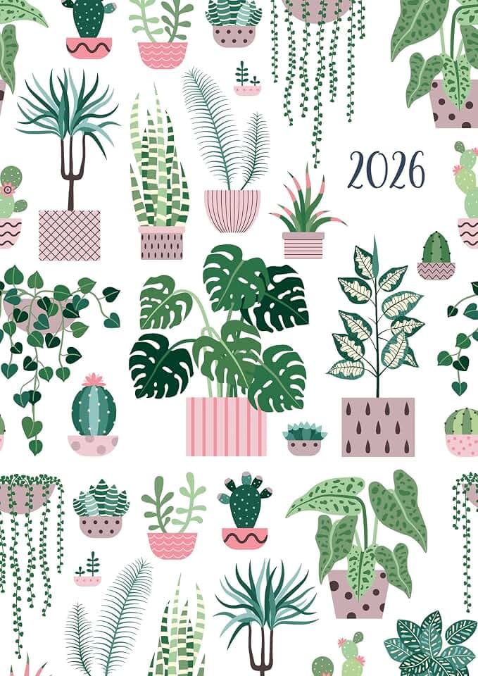 2026 A5 Padded Diary - Urban Garden, Includes ribbon marker. Week to view, Size: 8.5 x 6 x 0.8 inches