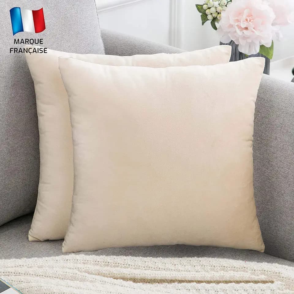 2er Set Beiger Samt Dekorativer Kissenbezug 40x40 cm Uni, weicher moderner rechteckiger Kissenbezug für skandinavische Wohnzimmercreme, Schlafsofa (2 Beige)
