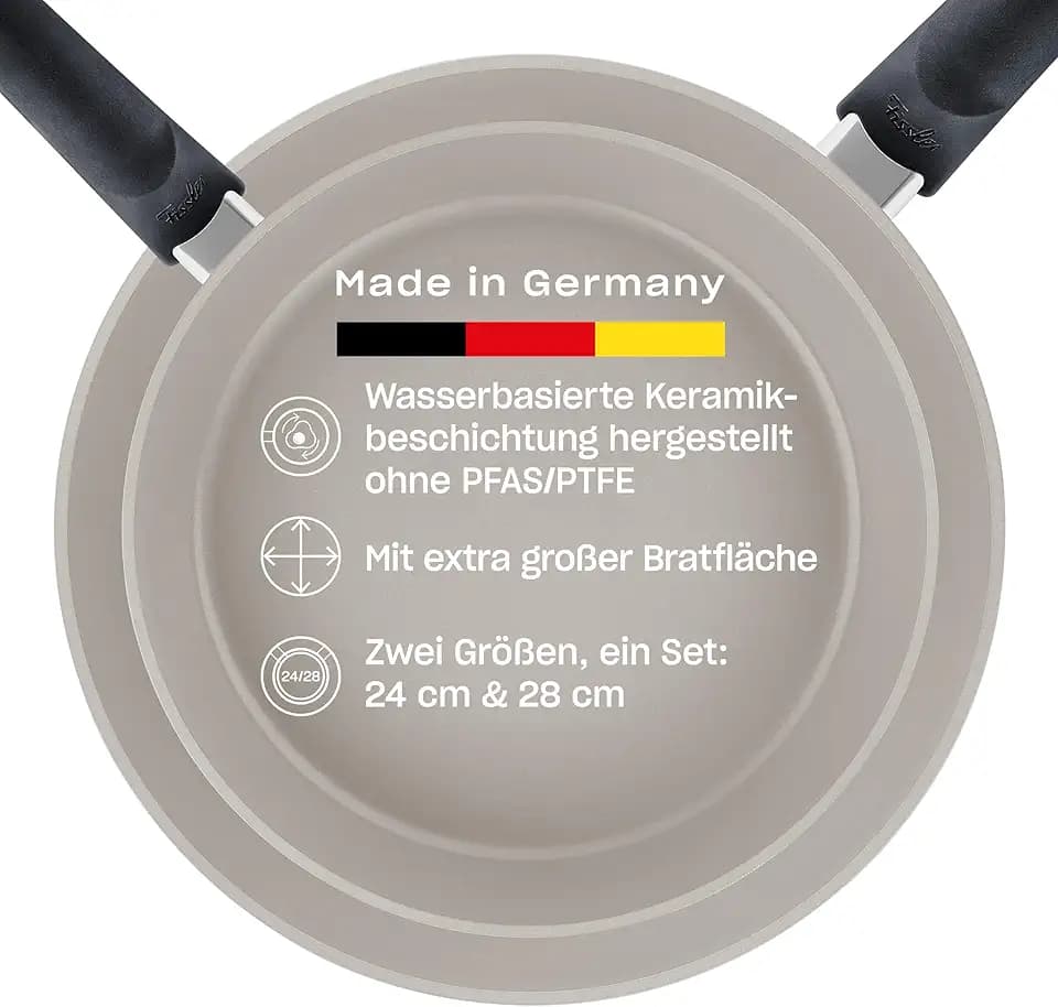 Fissler Ceratal® Comfort Pfannen-Set 2-teilig (24 + 28 cm, Grau) – Made in Germany, Keramikpfannen hergestellt ohne PFAS/PTFE, CookStar® Boden, Induktion [Exklusive bei Amazon]