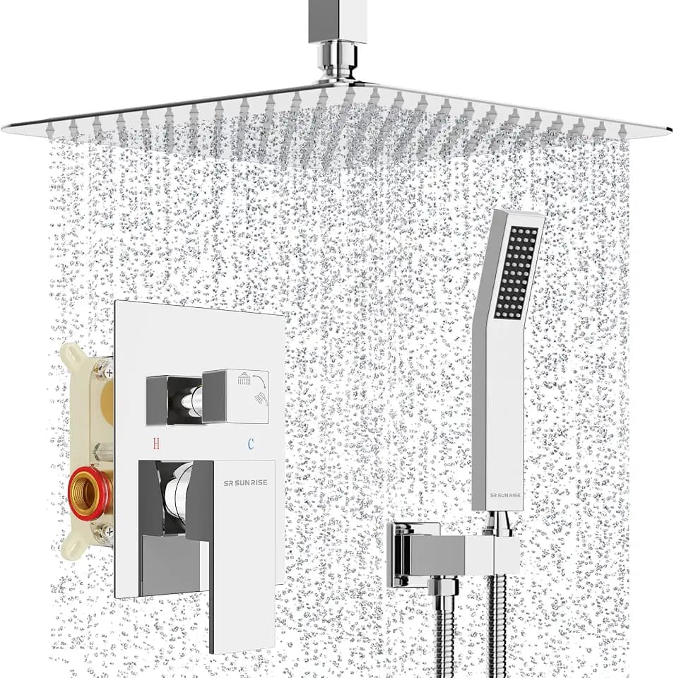 SR SUN RISE 12 Inch Ceiling Mount Rain Shower System,Polished Chrome