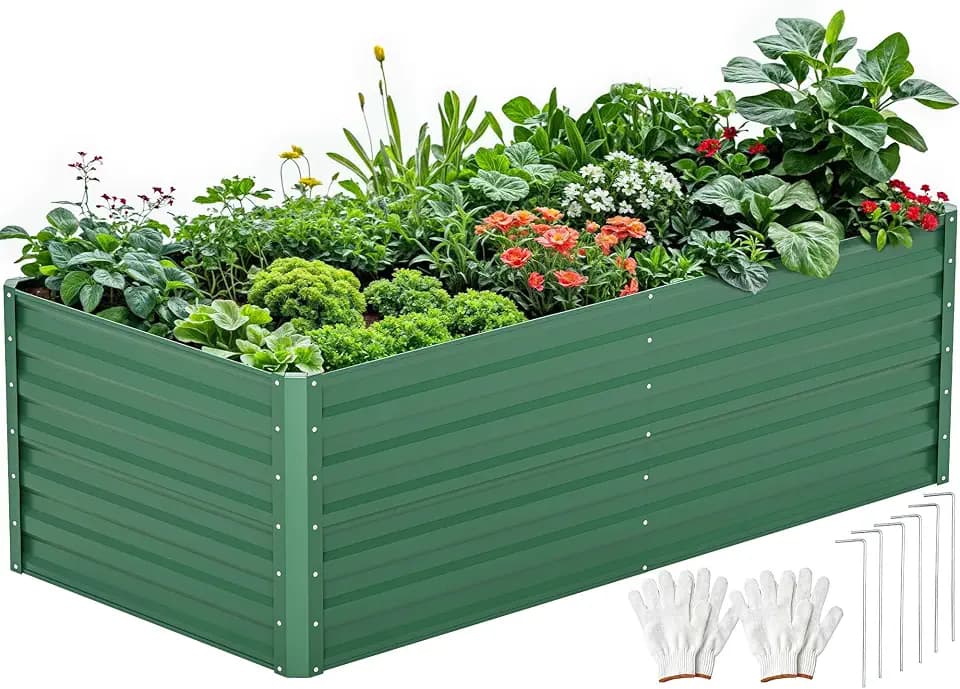 DWVO 6 x 3 x 2 FT Raised Garden Bed Kit, Outdoor Galvanized Flower Bed with Gloves, Large Metal Planter Box for Vegetables, Flowers, Herbs, Fruits, Green