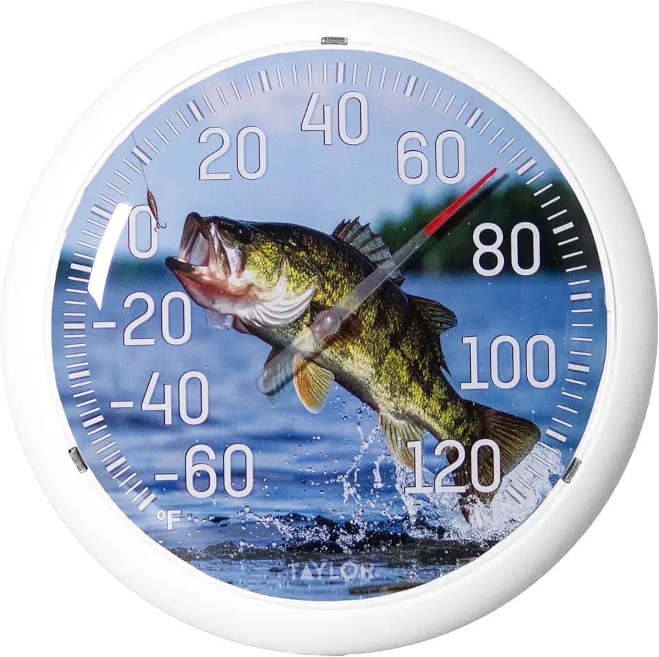 Taylor Jumping Fish Indoor Outdoor Dial Thermometer, Wireless Thermometer with Easy to Read Large Numbers for Patio, Pool, Garden or Garage, and Indoor Areas, 13.25-inch, Blue
