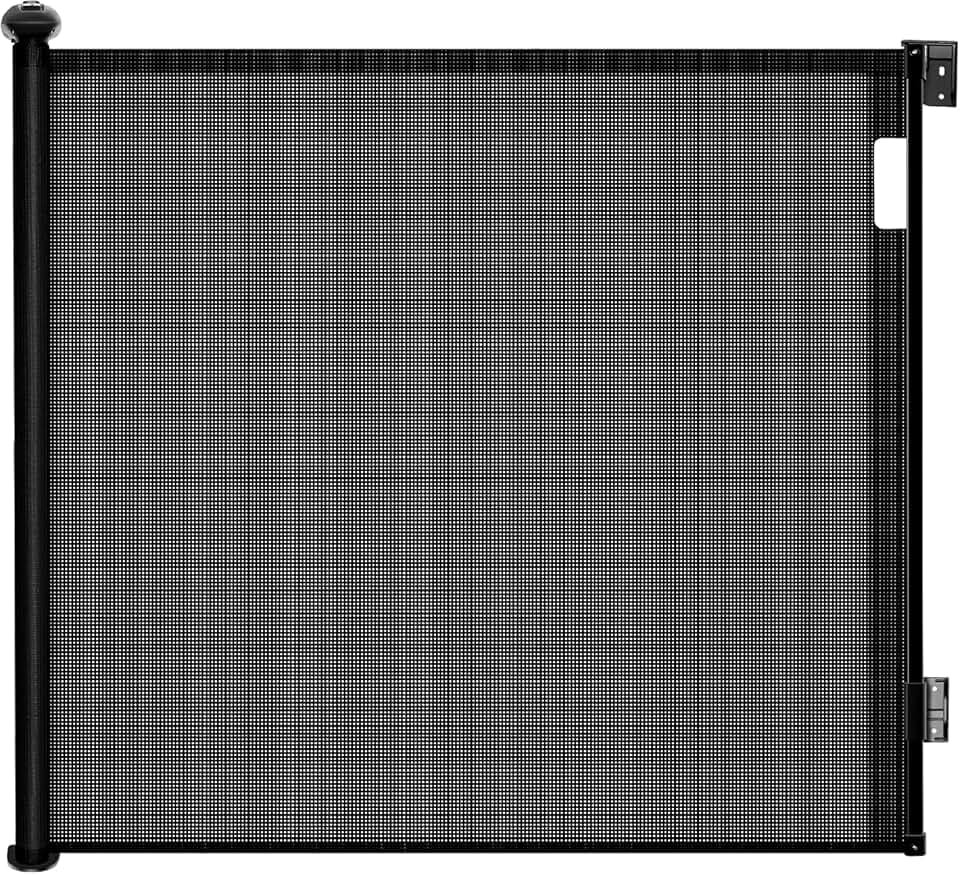 Türschutzgitter Ausziehbar mit Stützstangen Treppenschutzrollo (Schwarz, 300cm-1. Serie)