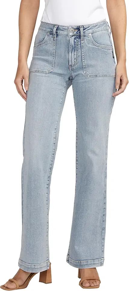 Silver Jeans Co. Women's Suki Mid Rise Curvy Fit Trouser Leg Jeans