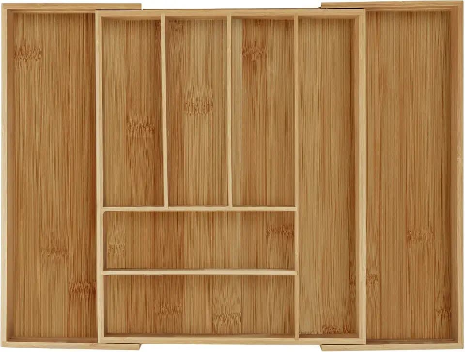 Relaxdays Besteckkasten Bambus, ausziehbar, Besteckeinsatz für Schubladen, Schubladeneinsatz HBT 6, 5x57, 5x43 cm, natur