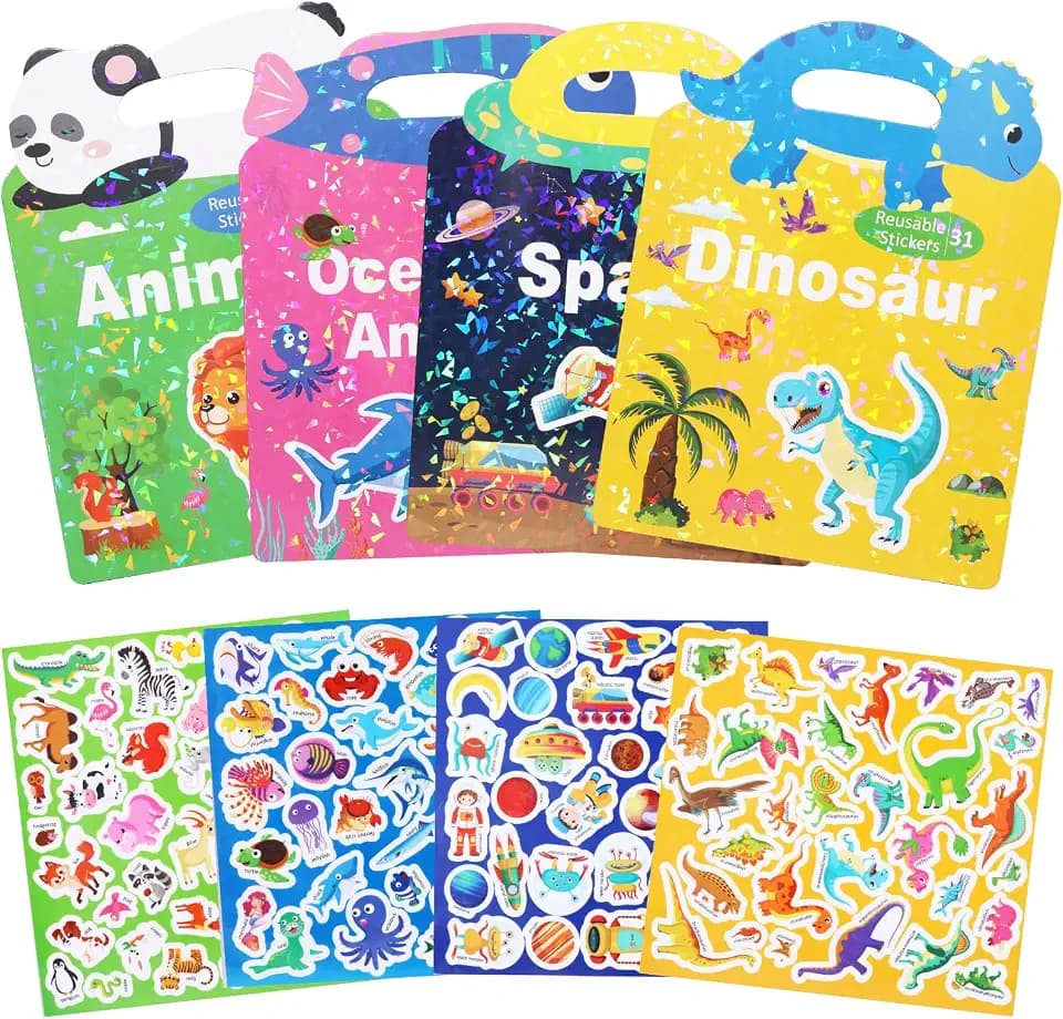 Cnyifs Reusable Sticker Book for Toddlers 4pcs Kids Travel Activity Pack 3D Removable Puffy Stickers for Girls Boys