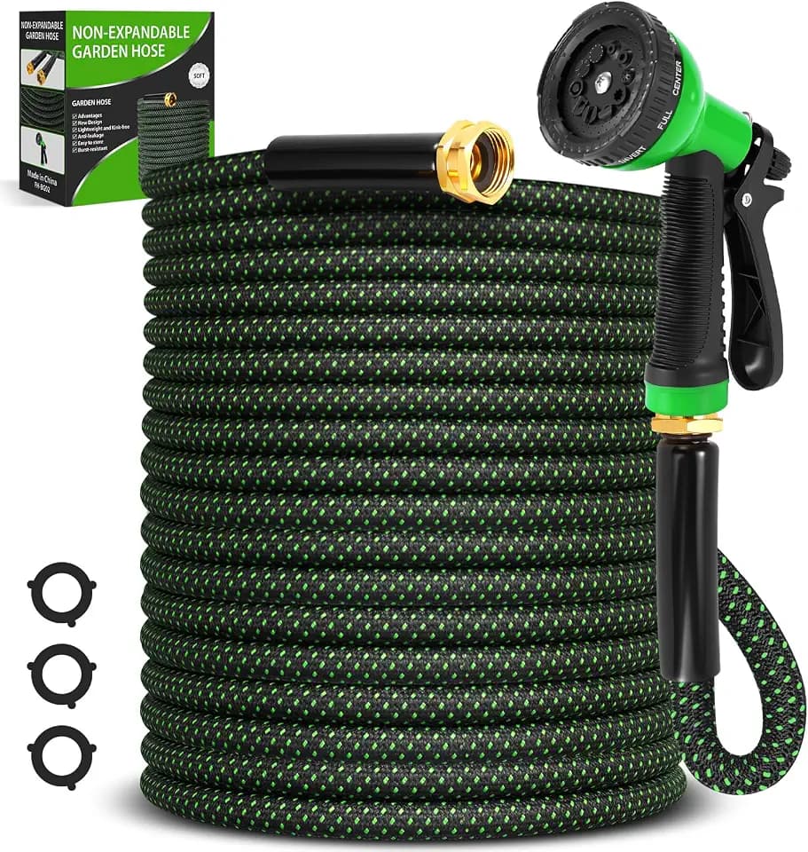 Garden Hose 50ft, Non-Expanding Water Hose with 10 Function Nozzle