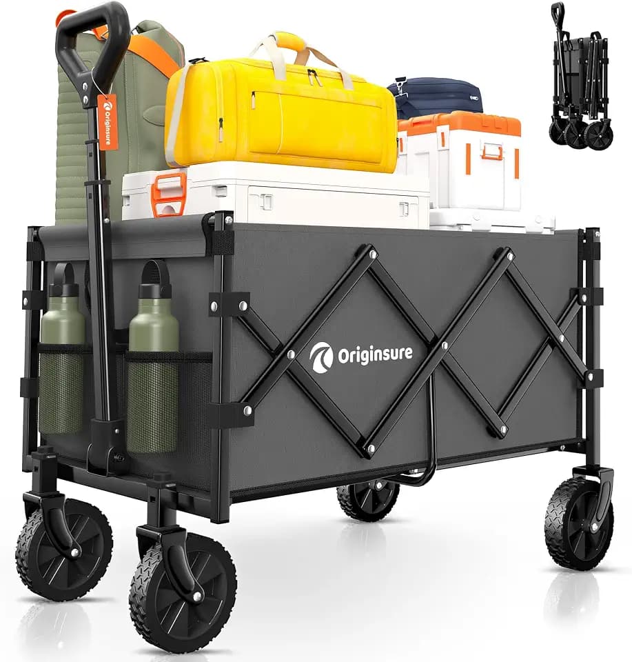 Originsure 100L Portable Collapsible Wagon Cart, 360lbs Heavy Duty, Grey