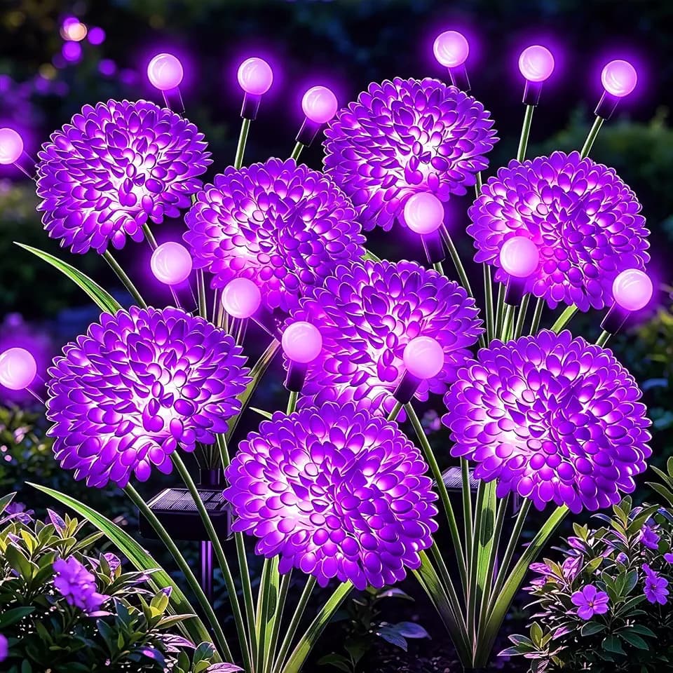 VOOKRY Solar Flowers Outdoor Waterproof, 4 Pack Purple Garden Lights with Swaying Firefly Lights, Flower Light Garden Decor for Yard Patio Pathway Lawn Grave, Gardening Gifts for Women Birthday