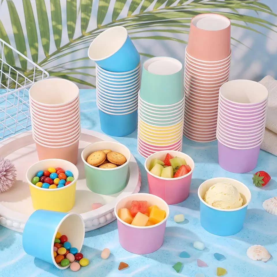 Aodaer 300 Pack 8 oz Paper Cups Disposable Ice Cream Bowls Paper Snack Cups Dessert Cups Treat Sundae Soup Yogurt Containers Hot or Cold Food for Birthday Picnic Summer Party Decoration, 6 Colors