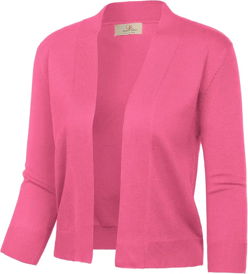 GRACE KARIN Women Cardigan Sweaters Lightweight Knit Cropped Cardigans Trendy 3/4 Sleeve Shrug Bolero S-3XL