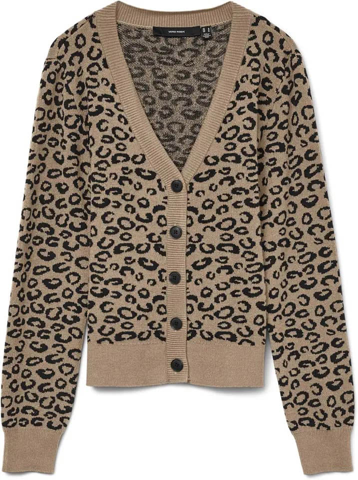 VERO MODA Vmnancy Ls V-Neck Cardigan Boo, beige/schwarz, EU - S