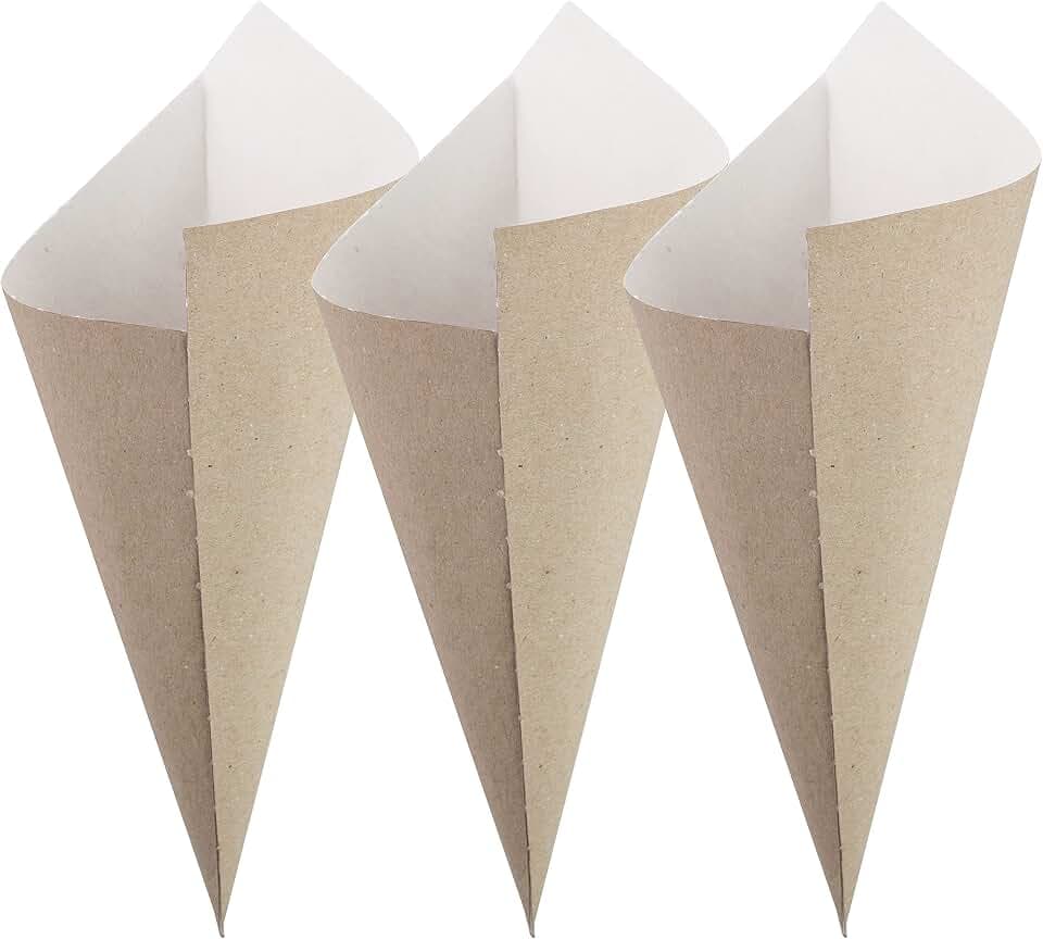 Extiff 100 Stück Papiertüten aus recyceltem Karton, für warme Kastanien oder Trockenfrüchte, 100 % recycelbar, für Event und Hochzeit (Kornett, 17 x 24 cm)
