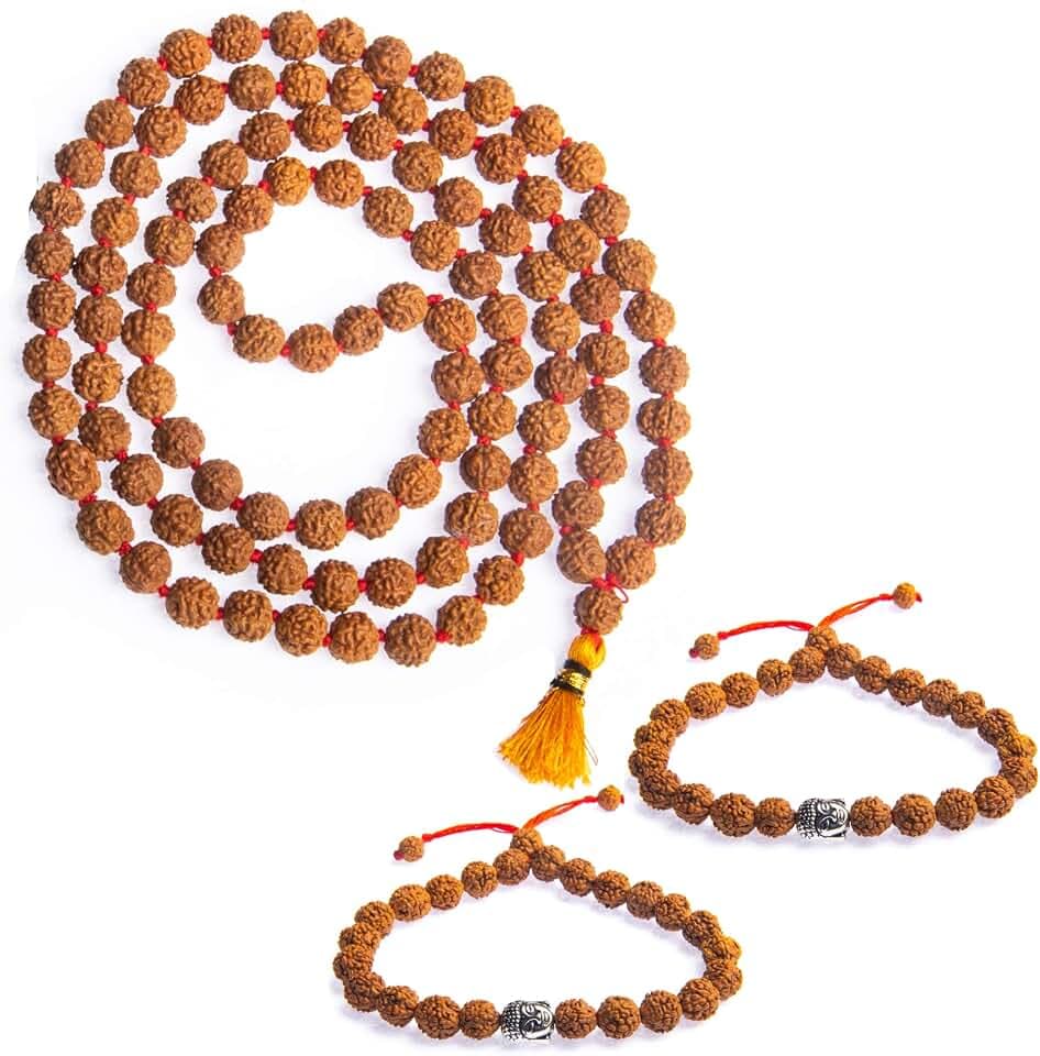 Wonder Care Authentic Rudraksh Natural 5 Face Mala mit 108 + 1 Bead - Real Himalayan Rudraksha Seeds Religious Ornament Rosenkranz Japa Mala Halskette - Importiert aus Nepal