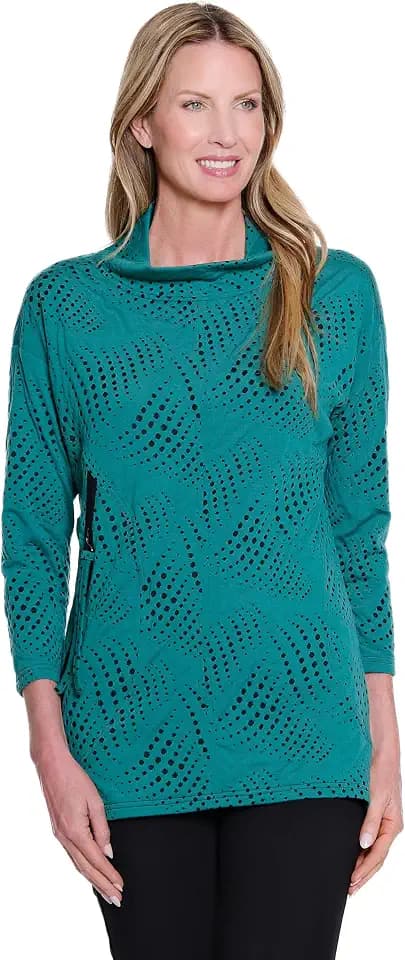 MULTIPLES Women's 3/4 Sleeve Hi-Neck Embellished Top