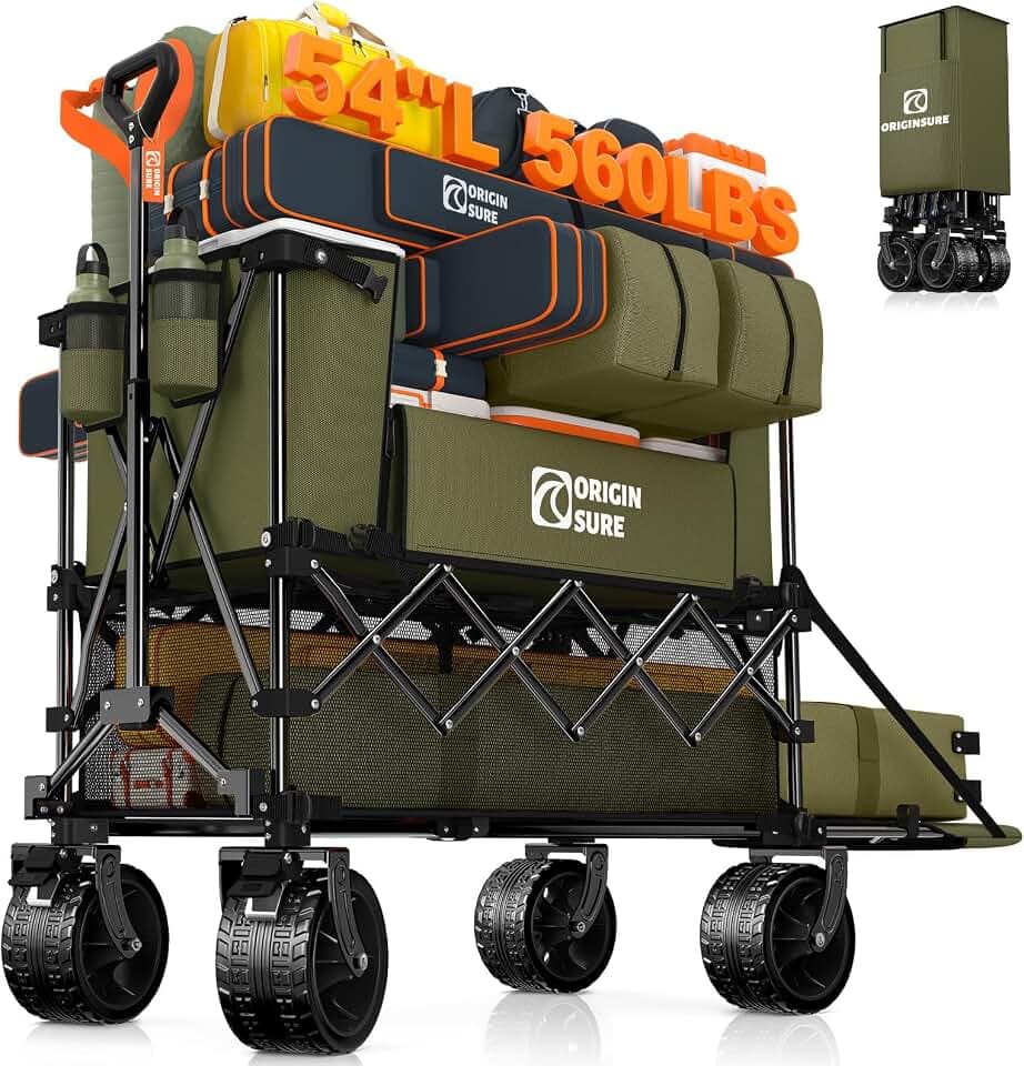 Originsure 400L Foldable Double Decker Wagon, 54" L Tailgate, 560lbs, Green