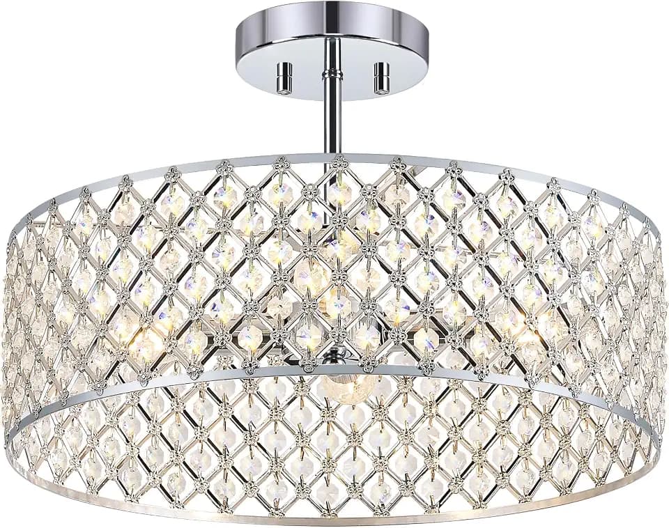 Chrome Crystal Ceiling Light Fixture,4 Light 15.7 in Round Small Chandelier