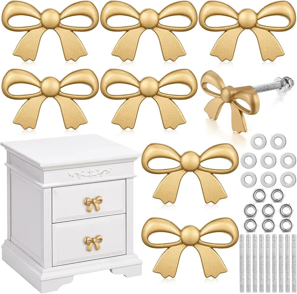 MorningRo 8 Pcs Gold Bow Drawer Knobs Bow Knobs for Dresser, 1.6 x 1 Inch