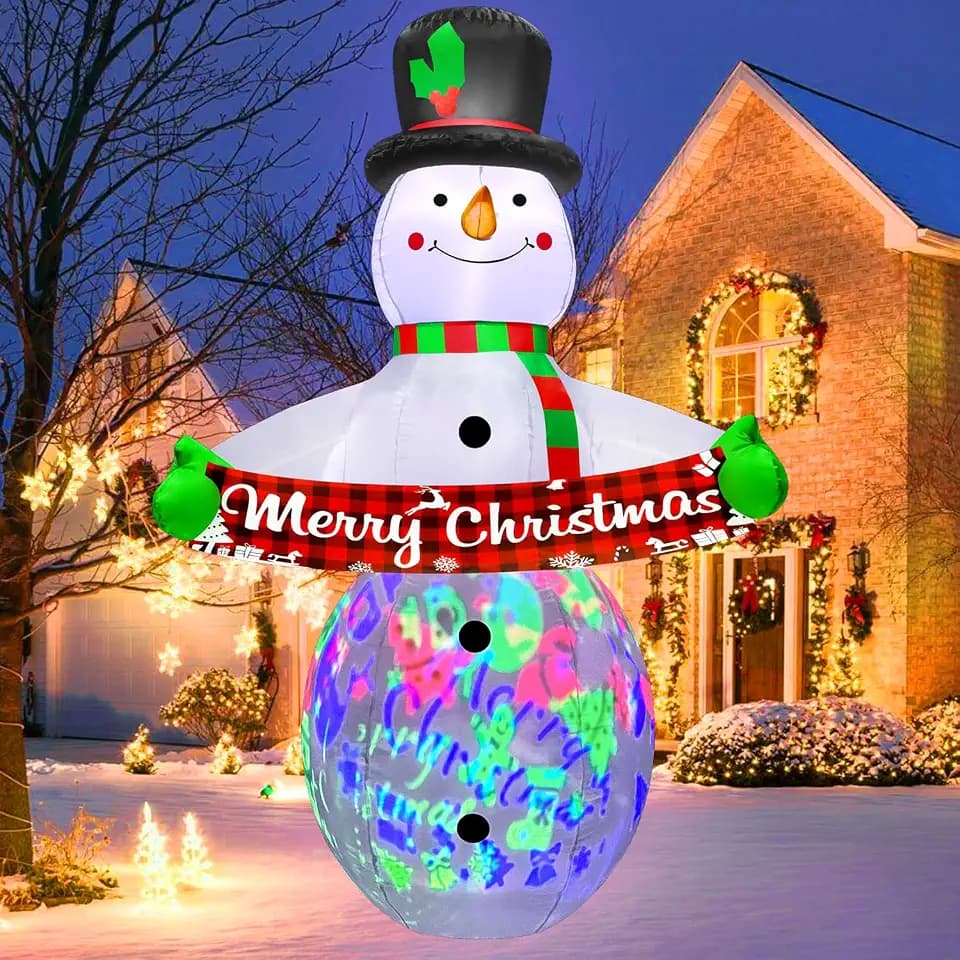 zukakii 7FT Christmas Inflatables Decorations with Built in Music & Colored Projector LED Lights Snowman Inflatable Blow Up Yard Decorations Indoor Outdoor Christmas Decorations Garden Decor