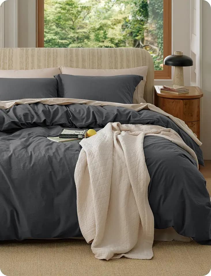 Bedsure PureWoven 100% Washed Cotton Duvet Cover Set, Oversized King, 3-PC