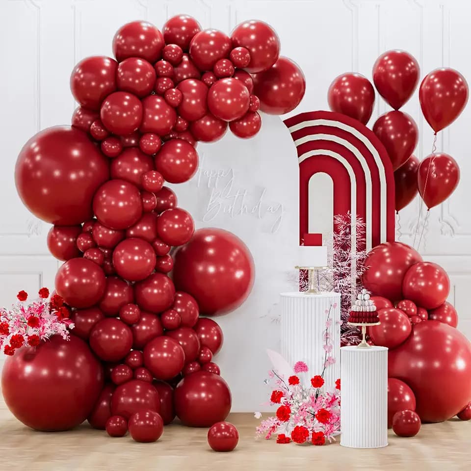 PartyWoo Burgundy Balloons 155pcs Dark Chestnut Red Maroon Different Sizes