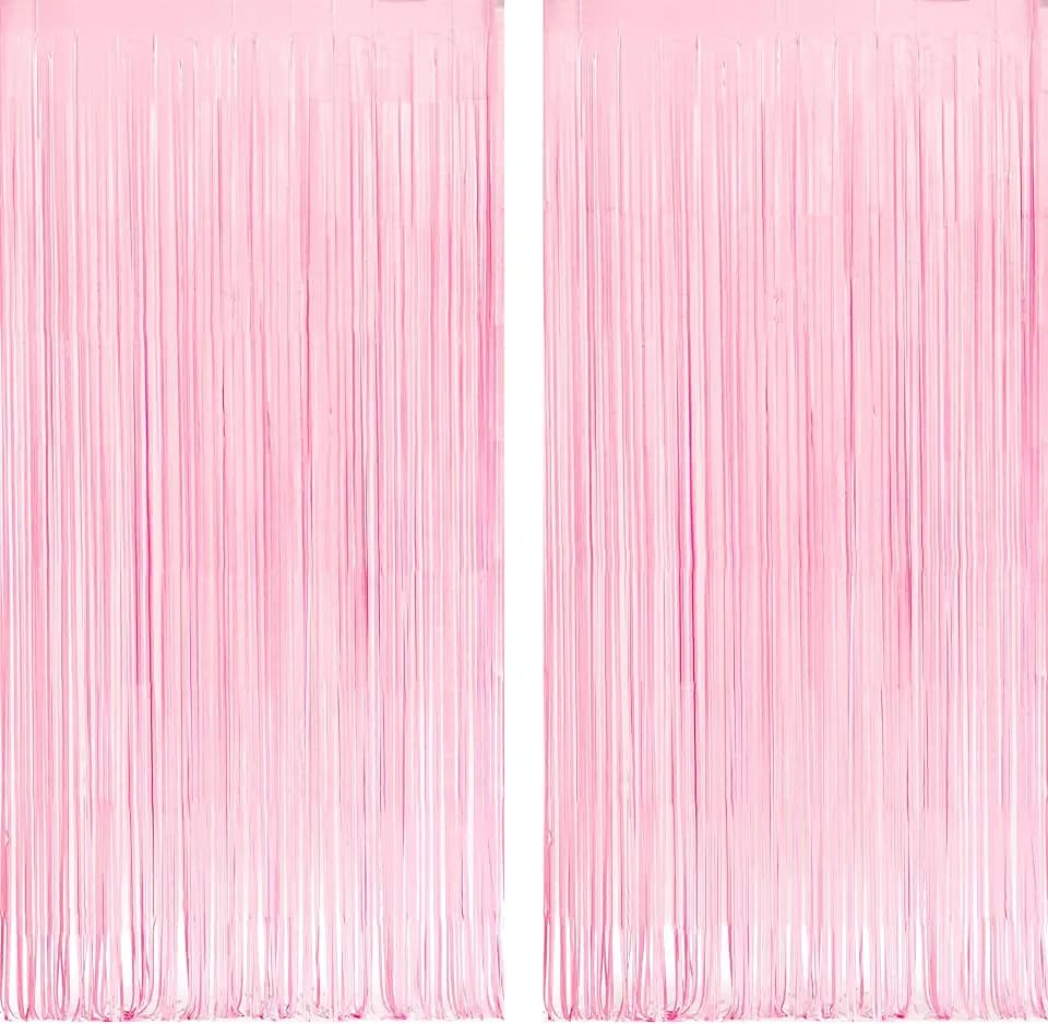 Pastel Pink Party Backdrop Decoration - GREATRIL Baby Pink Foil Fringe Streamers for Baby/Boo Day/Valentines/Cowgirl/Sweet/Cloud/Unicorn/Princess/Bow Themed - 3.2ft X 8.2ft - 2 Packs