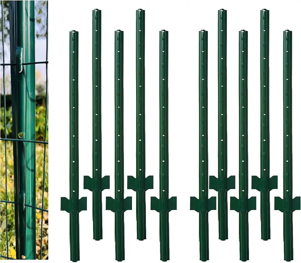 4 Feet Green, Pack of 10 Metal Fence Post, for 36 Inch High Garden Welded Wire Fence U-Channel Steel Garden Post Fence Stake