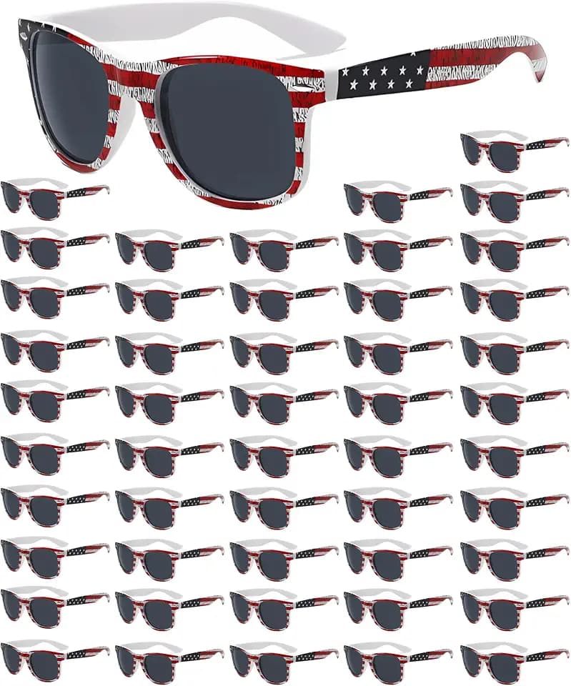 20/50 Pack Bulk American Flag Sunglasses for Women Men USA Patriotic Glasses for 4th of July Independence Day Party