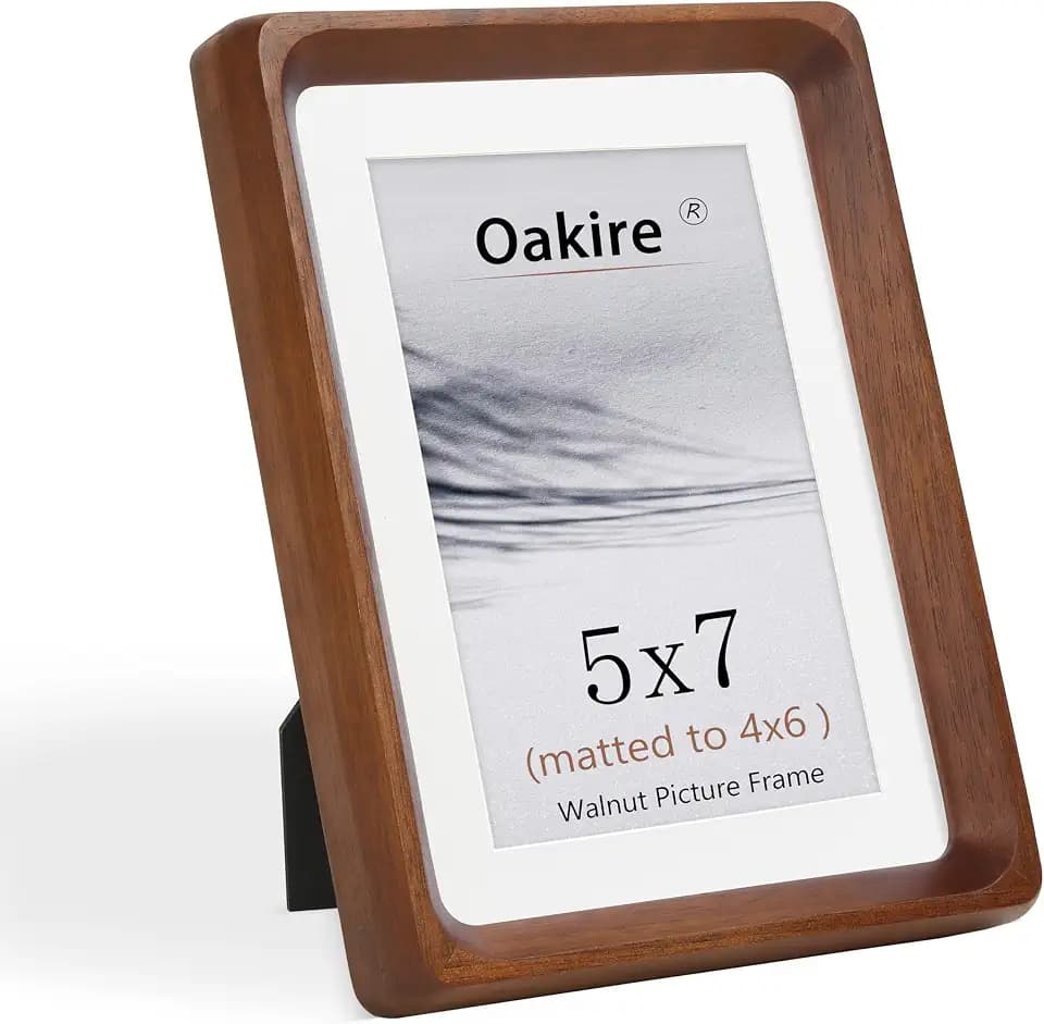 5x7 Picture Frame with Mat for 4x6, USA-Sourced Natural Walnut Wood with Mortise & Tenon Construction, Real Glass, Handcrafted Rounded Corner Gallery Wall or Tabletop Display