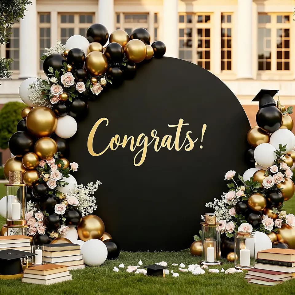 Gallety 7.2FT Black Round Backdrop Cover with Size Adjuster & 4 Metal Clips, Universal Fit for 5ft-7.2ft Circle Stand, Polyester Fabric Arch Cover for Wedding, Birthday Party, Videos, Graduation Decor