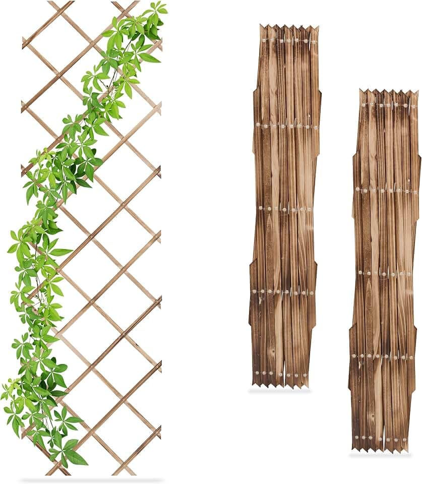 Relaxdays Rankgitter, ausziehbar, 3er Set, Rankhilfe Kletterpflanzen, 180x60 cm, Garten, Balkon & Terrasse, Holz, braun