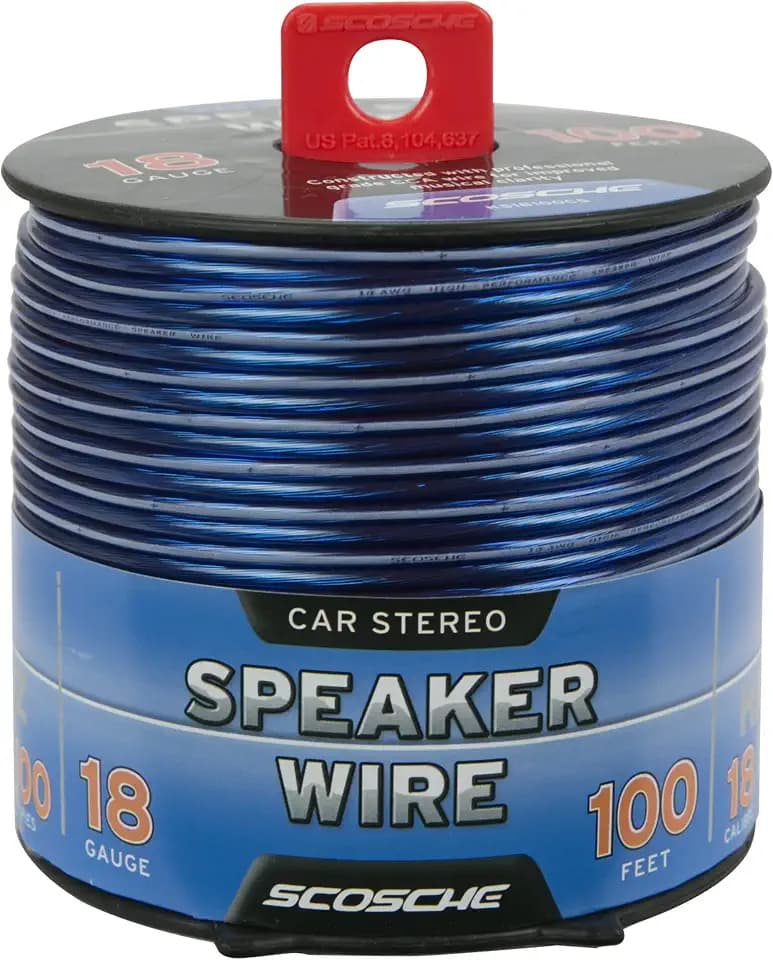 Scosche KS18100CS 18 Gauge CCA Car Stereo Speaker Wire - 18 AWG Audio Cable for Automotive Sound Systems - Copper Clad Aluminium 100 Foot Spool