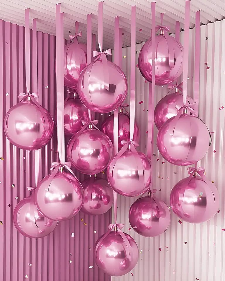 30 Set Pink Round Foil Balloons 22In Giant 4D Ball Metallic Balloons