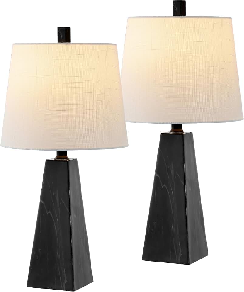 JONATHAN Y Owen Resin Table Lamp 20.5", Black Marble Finish, Set of 2