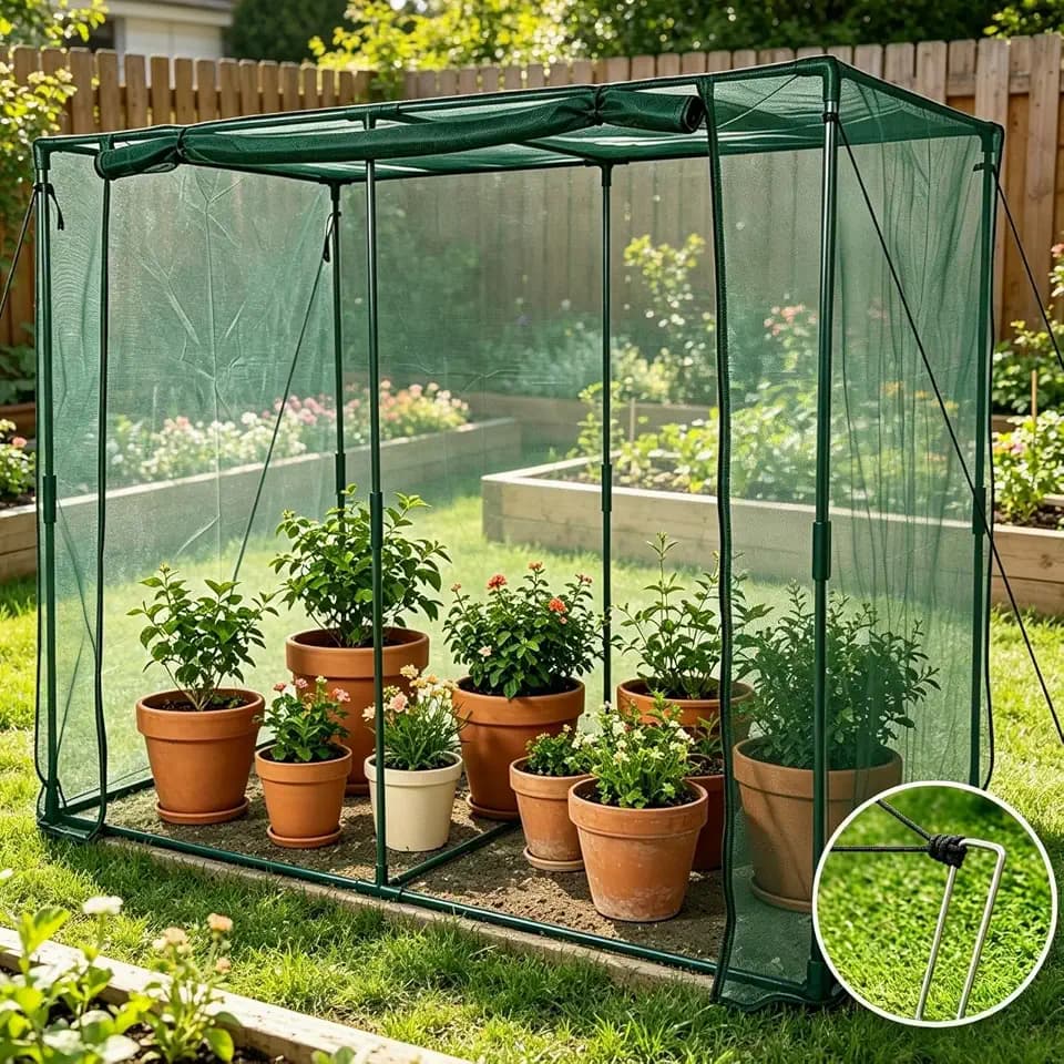 78" L x 39" W x 71" H Crop Cage, Plant Protection Tent with Heavy Duty Steel Frame and Zippered Door, Green Netting Cover for Garden, Lawn, Yard