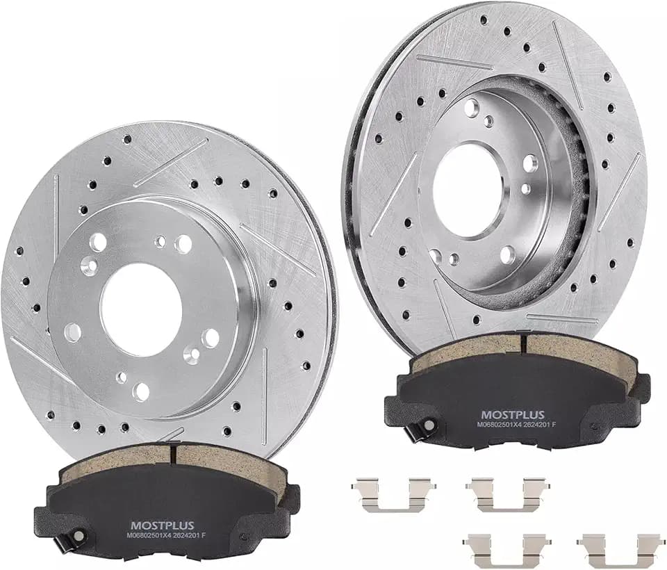 MOSTPLUS Front Drilled Slotted Disc Brake Rotors+Ceramic Brake Pad Compatible for 2006 2007 2008 2009 2010 2011 Honda Civic Vented Brake Rotors Pads Kit