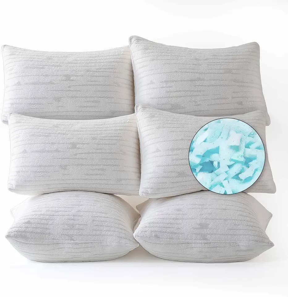 Clara Clark Memory Foam Pillows 6 Pack, Queen Size Bed Pillows for Sleeping, Adjustable Pillow Shredded Memory Foam Filling for Back Stomach & Side Sleeper, CertiPUR-US, Washable Bamboo Rayon Cover
