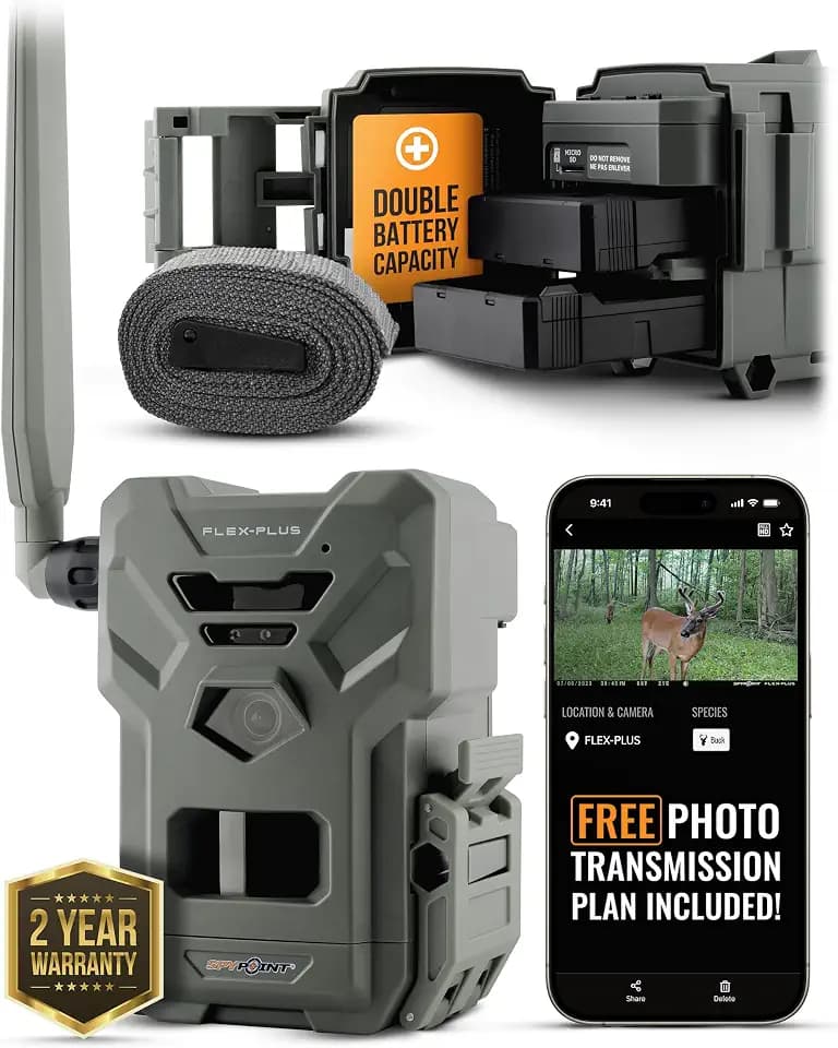 SPYPOINT Flex-Plus Cellular Trail Camera, 36MP Photos and 1080p Videos w/Sound, Double The Battery Capacity, GPS-Enabled, Dual-SIM LTE Connectivity, 100' Flash & Detection Range, 4 Capture Modes