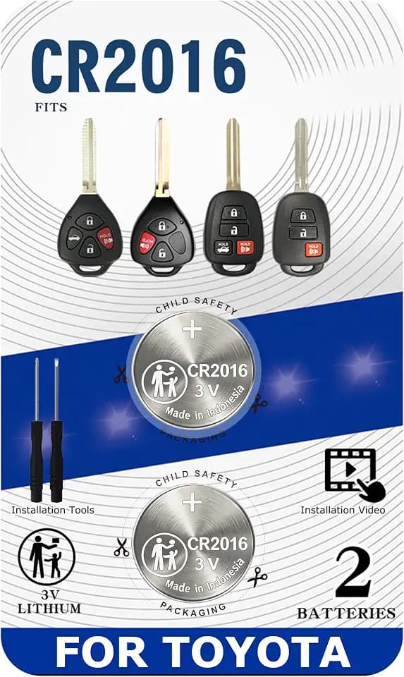 Key Fob Battery CR2016 Replacement for Toyota Key (Pack of 2)