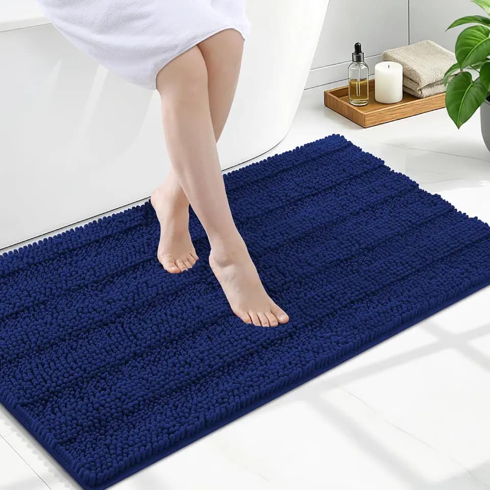 Grandaily Chenille Bathroom Rugs 47x24, Soft Absorbent Bath Mats, Navy Blue