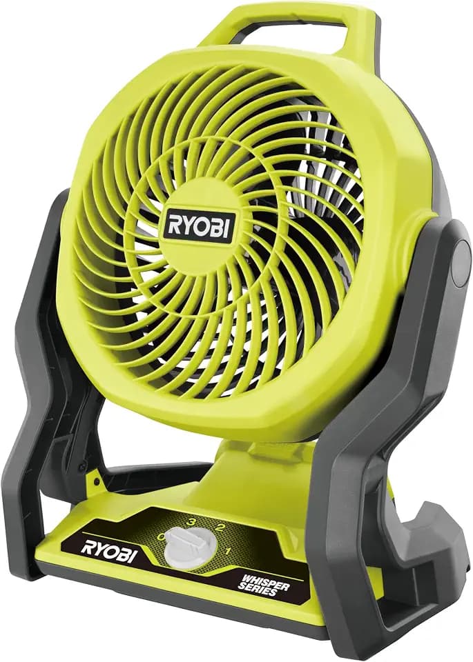 RYOBI 18 V ONE+ Akku-Ventilator RF18-0 (Kompakter Akku-Ventilator, tragbar, 19 cm Ventilatorkopf, leiser Betrieb, 3 Geschwindigkeitseinstellungen, mehrere Aufhängepunkte, ohne Akku und Ladegerät)