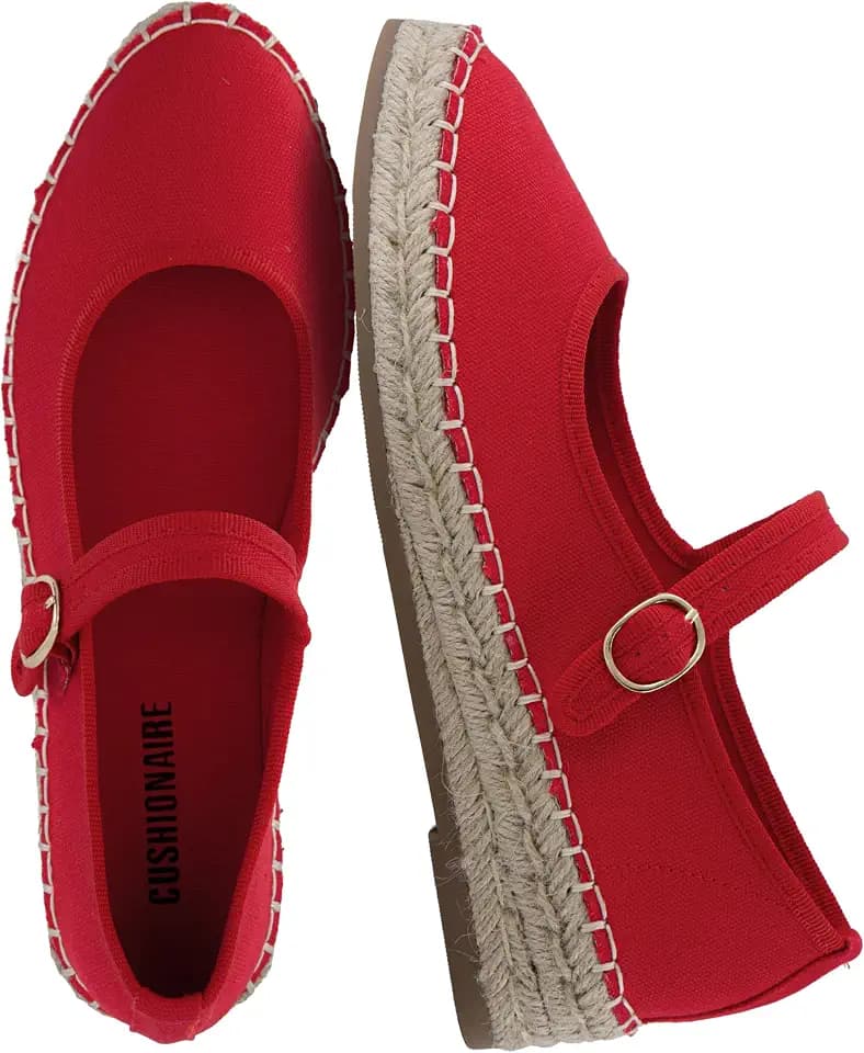 CUSHIONAIRE Tapas Canvas Mary Jane Flat Espadrilles for Women, Cushioned Comfort Closed Toe with Adjustable Strap
