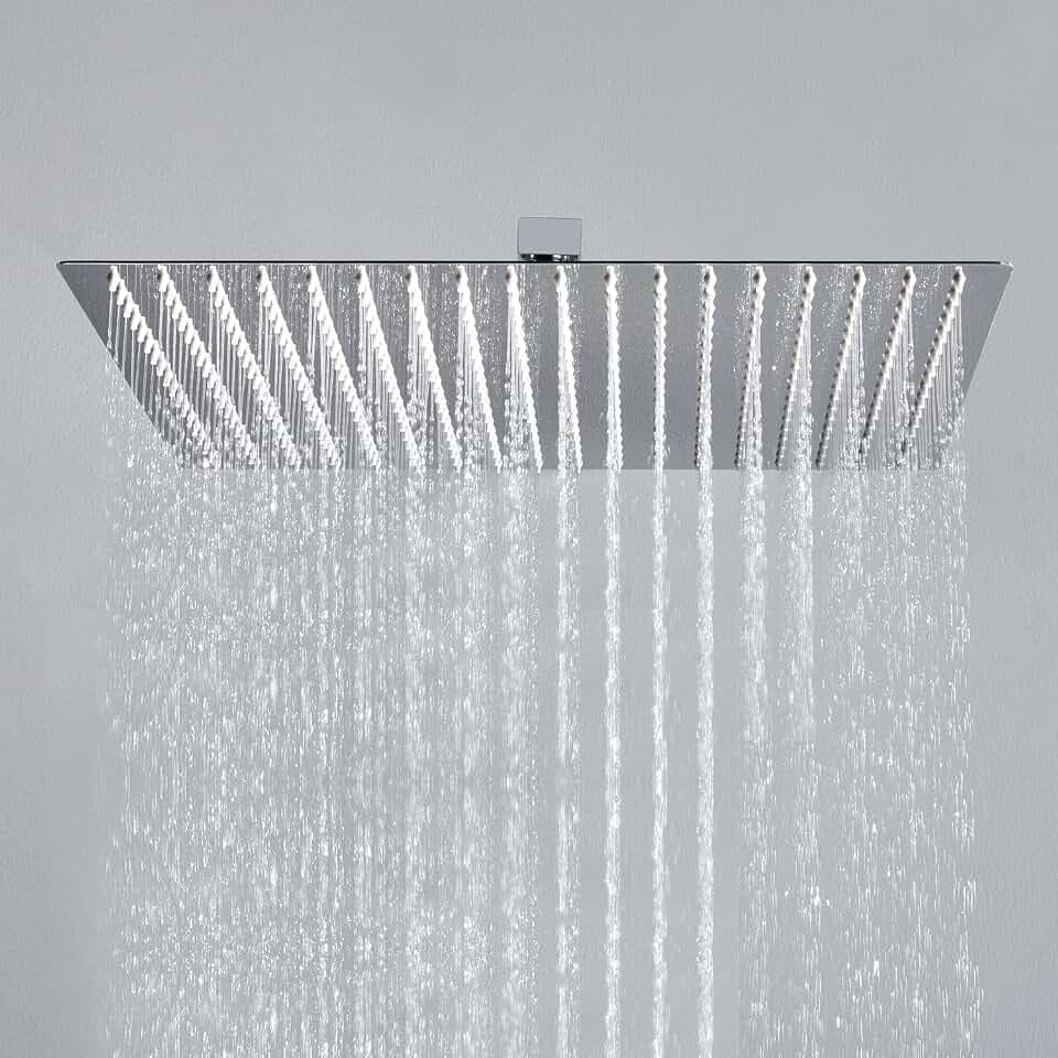 JOHO 304Edelstahl Duschkopf Regendusche 40cm Kopfbrause mit Anti-Kalk-Düsen, groß 16 Zoll Wasserfall Einbauduschkopf Eckig 40x40cm Chrom