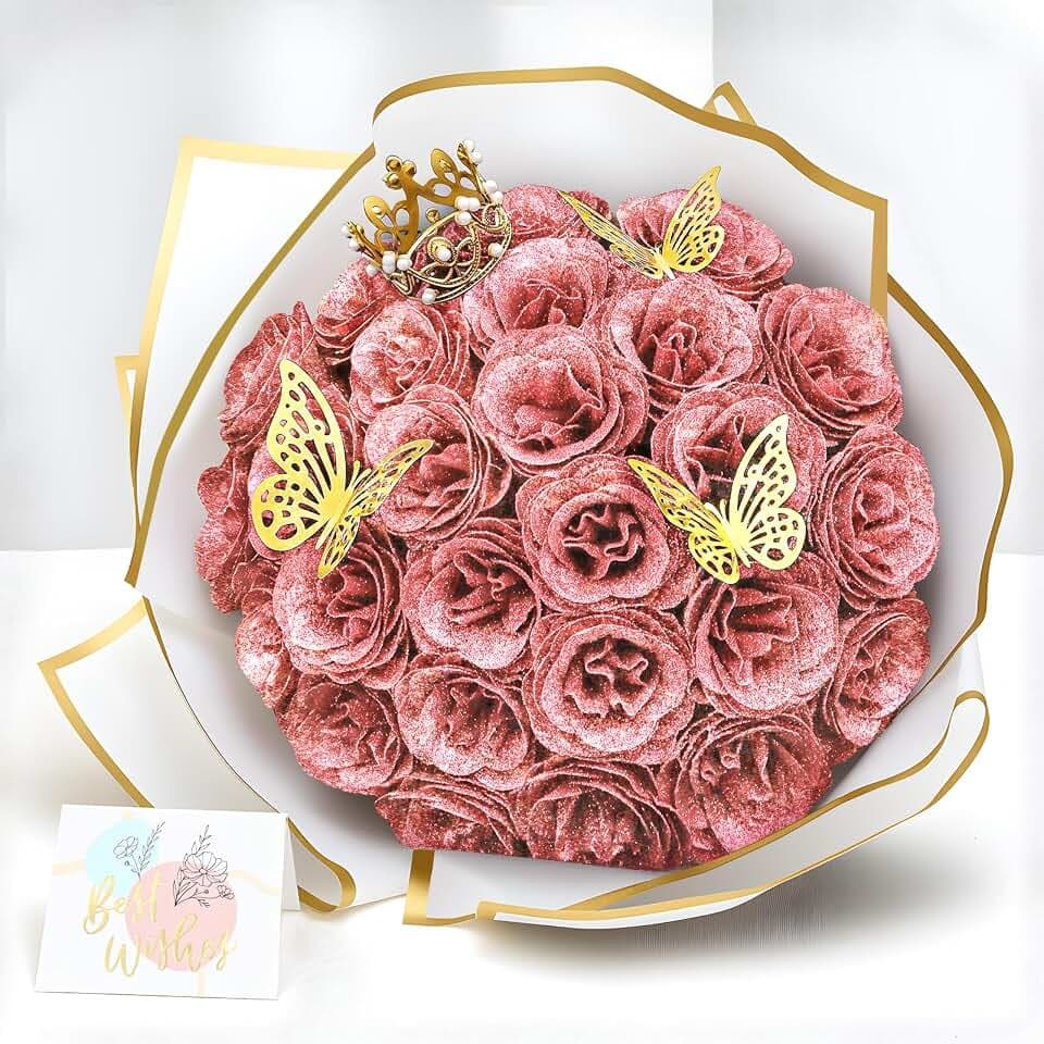 26 Stück Glitzer Rosenstrauß Hellrosa Glitzer Rosen Bouquet Blumenstrauß