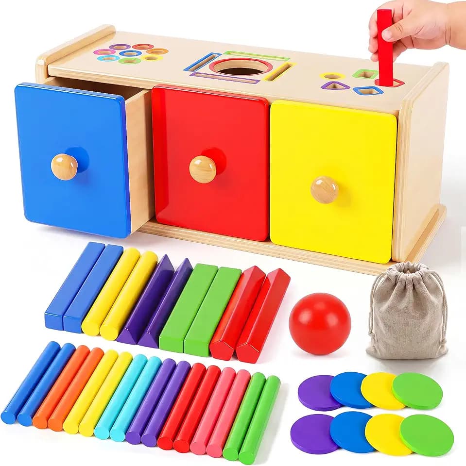 Montessori Spielzeug ab 1 Jahr, 4 in 1 Holzspielzeug Farbe Sortierspiel Spielzeug ab 1 2 Jahre Mädchen Jungen Baby Spielzeug Geschenk Mädchen Jungen 1 2 Jahre Kinderspielzeug Steckspiel ab 1 Jahr