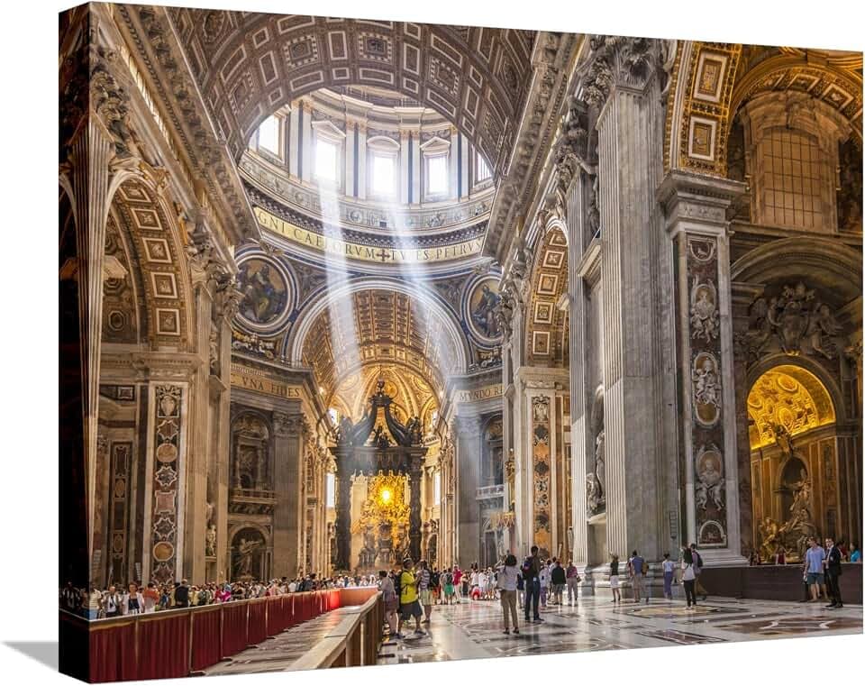 ART.COM Canvas Wall Art Prints Interior of St. Peters Basilica with Light Shafts Coming Through the Dome Roof, Vatican City by Neale Clark, Places Decor, 24" x 18"